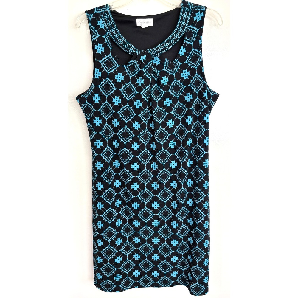 Magnolia Grace Dress Womens XL Black Blue Sleeveless Geometric Lined Stretch